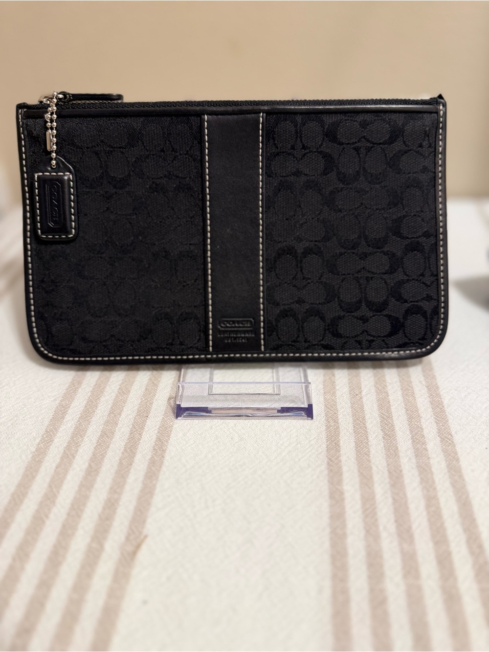 Coach Black Signature Jacquard Cosmetic Pouch Makeup Bag Travel Organizer